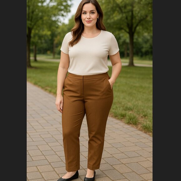 J. Jill Pants - J. Jill Premium Bi-Stretch Pants Size 12 Brown Acorn Straight Leg Cotton Pockets